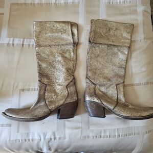 Lavorazione Artigiana Gold Leather Boots Size 38